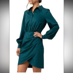 NEW Trina Turk Kaye Draped Organic Cotton Dress in Greenwich Green - Size 4